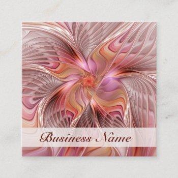 Small Abstract Butterfly Colorful Fantasy Fractal Art Square Business Card Front View