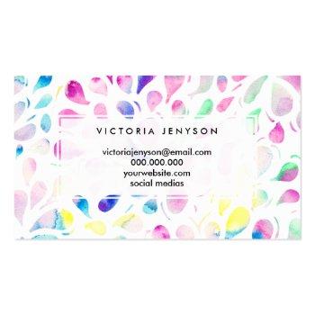 Small Abstract Colorful Watercolor Drops Pattern Business Card Back View