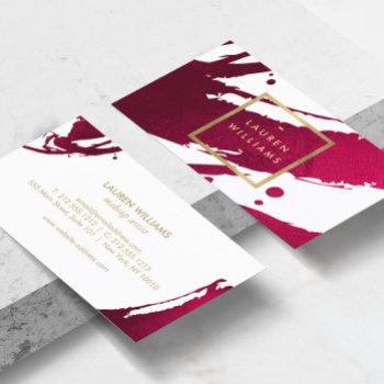 abstract deep ruby red brushstrokes business card