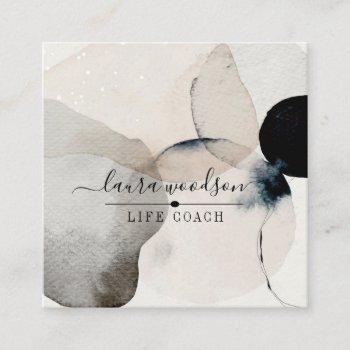 abstract earthy watercolor shapes life coach squar square business card