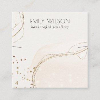 abstract glitter ivory gold necklace band template square business card