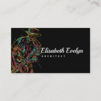 abstract jazz saxophone player business card