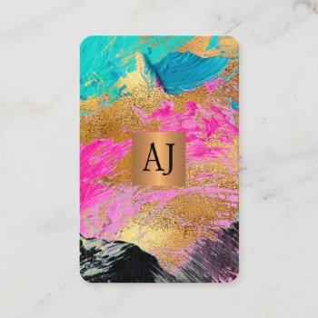 abstract modern painting copper gold monogram business card