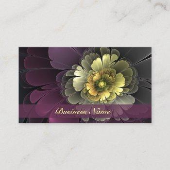 Small Abstract Modern Purpur Khaki Gray Fractal Flower Business Card Front View