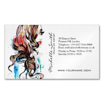 abstract watercolor ink colorful woman makeup magnetic business card