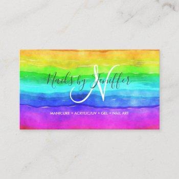 abstract watercolor painted stripes rainbow.       business card