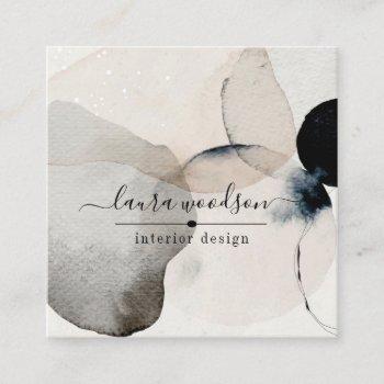 abstract watercolor shapes interior designer square business card