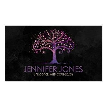 Small Abstract Watercolor Tree Violet Purple Business Card Front View