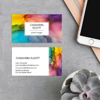 abstract wispy colorful alcohol ink liquid art business card