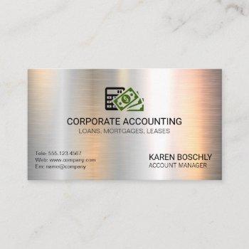 accounting | money icon | silver metallic business card