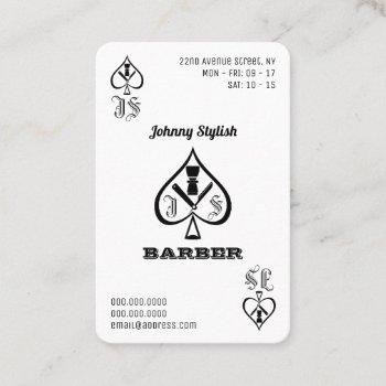ace of barbers black and white business card