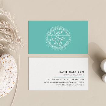 Small Add Your Logo | Modern Black, White & Aqua Business Card Front View
