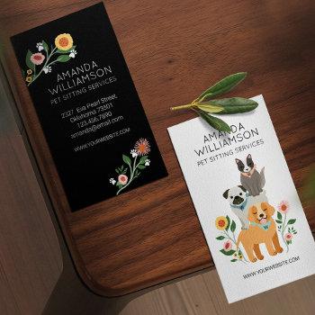 adorable floral dog & cat pet care services white business card