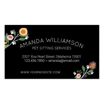 Small Adorable Floral Dog & Cat Pet Care Services White Business Card Back View