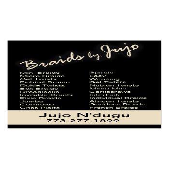 Small Afrocentric Braids - African Cornrows Hair Stylist Business Card Back View
