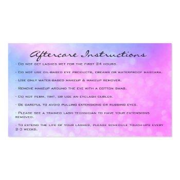 Small Aftercare Instructions Lash Pink Glitter  Drips Business Card Back View