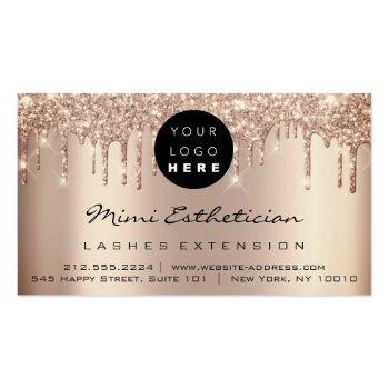 Small Aftercare Instructions Lash Rose Gold Drips Logo Business Card Front View