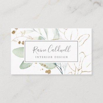 airy greenery and gold leaf business card