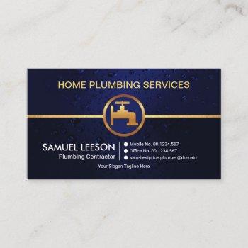 all blue water drop gold faucet plumbing service business card