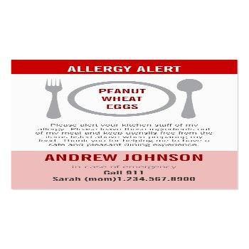 Small Allergy Alert Red Duotones Calling Card Front View