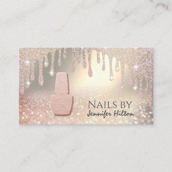 alluring rose gold glittery nail salon business card
