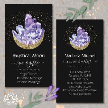 amethyst crystal cluster gold crescent moon mystic business card