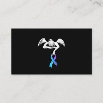 angel holds teal purple ribbon suicide prevention business card