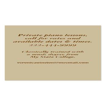 Small Antique Picture Piano Teacher Business Card Back View
