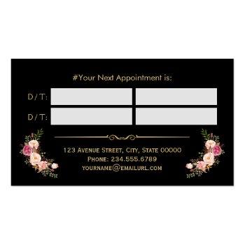 Small Appointment Card Vintage Beauty Salon Gold Floral Back View