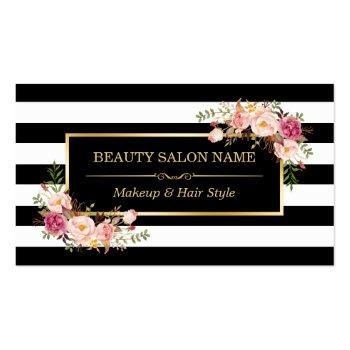 Small Appointment Card Vintage Beauty Salon Gold Floral Front View