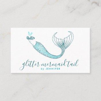 aqua blue green tail mermaid business card