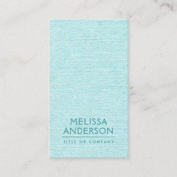 aqua blue linen vertical minimalist professional business card