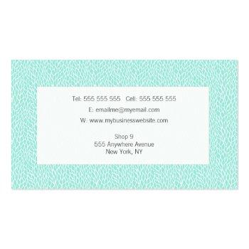 Small Aqua Leaves Pattern Hair Stylist Template Business Card Back View