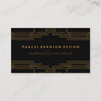 art deco frame gold on custom color black business card