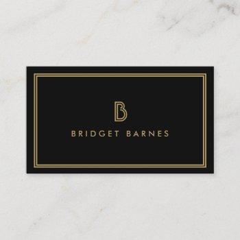 art deco monogram initial logo in gold and black business card
