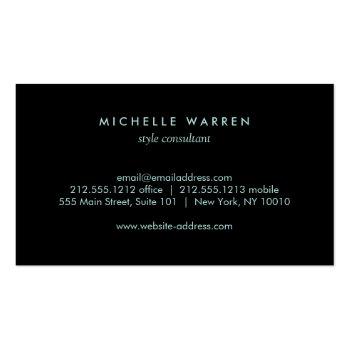 Small Art Deco Stacked Monogram Logo On Aqua Blue Business Card Back View