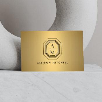 art deco stacked monogram logo on faux gold business card