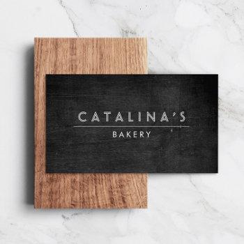 Small Art Deco Text On Black Wood Business Card Front View