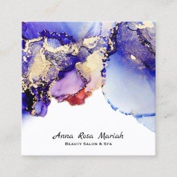 *~*  artsy abstract lavender gold gilded blue bold square business card