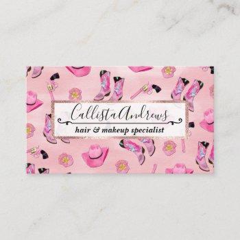 artsy cute girly pink teal cowgirl watercolor business card