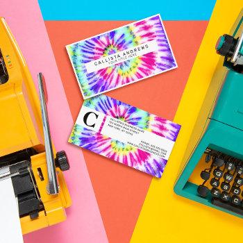 artsy neon rainbow tie dye watercolor pattern business card