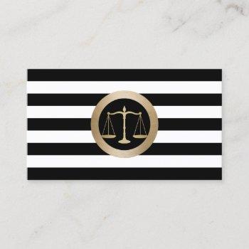attorney at law gold scale modern stripes lawyer business card