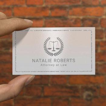 attorney at law modern silver frame lawyer business card