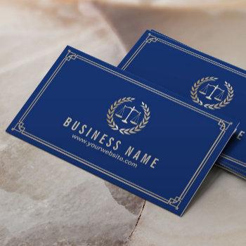 attorney at law royal blue gold framed lawyer business card