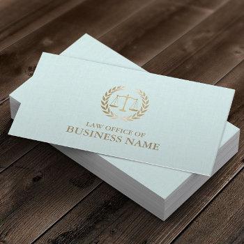 attorney lawyer gold scale of justice mint linen business card