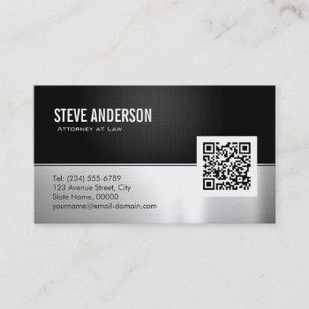attorney lawyer modern black metal silver qr code business card