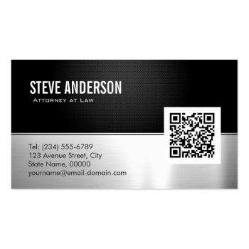Small Attorney Lawyer Modern Black Metal Silver Qr Code Business Card Front View