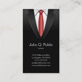 Small Attorney Lawyer Tailor Black Suit Red Tie Business Card Front View