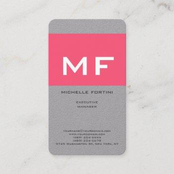 attractive monogram pink white premium grey business card