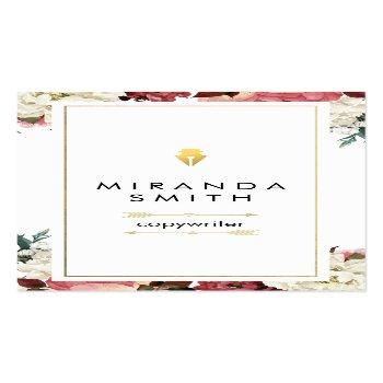 Small Author Writer Business Card - Chic Floral Front View